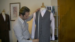 measuring the front panel of a waistcoat. #onlinesewingclasses.
